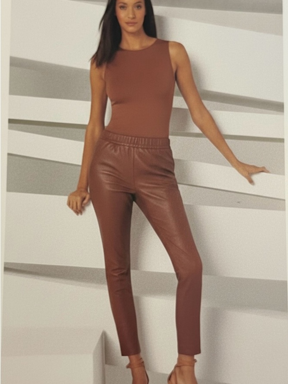 Etcetera Geniune Leather Canyon Brown Leggings - NWT